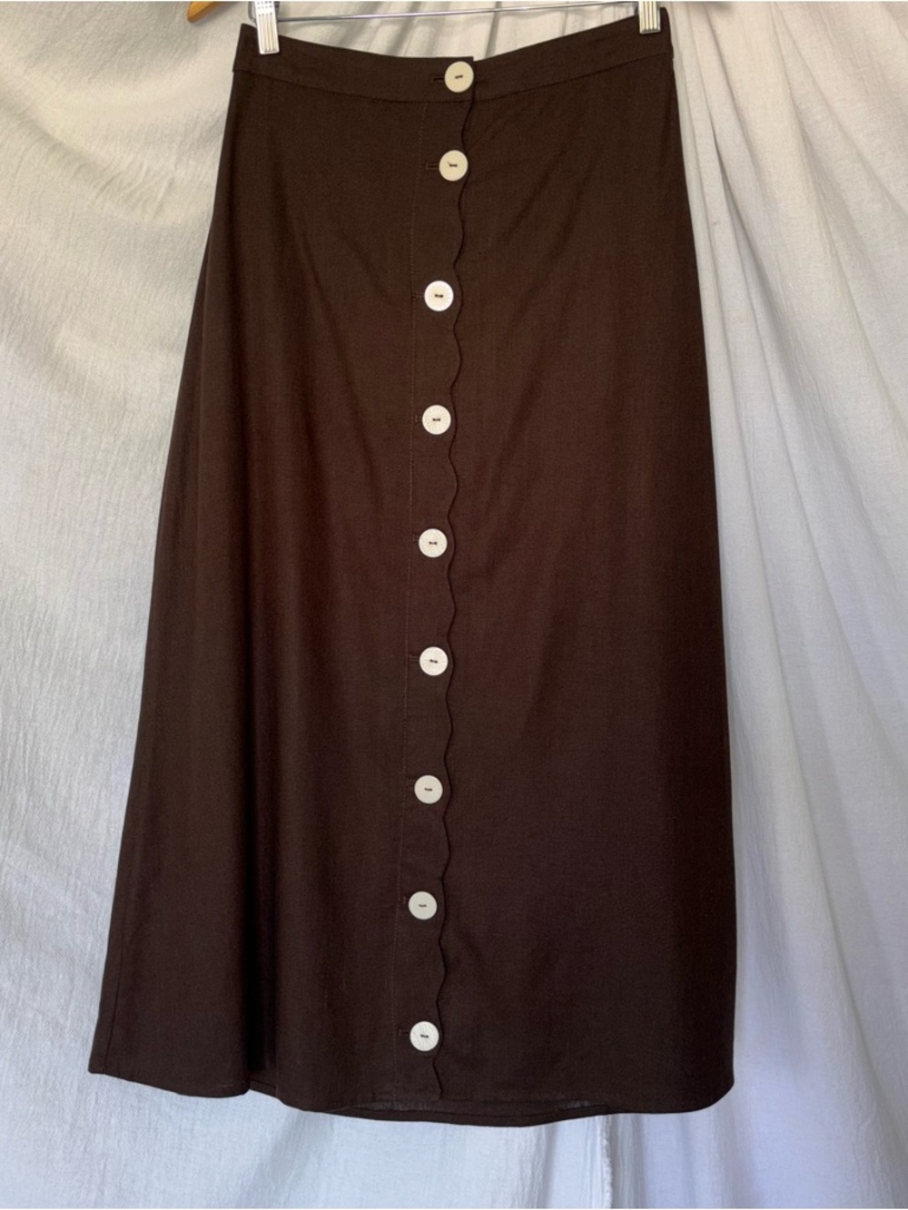 bagatelle Dark Brown Midi Skirt with Contrast Buttons